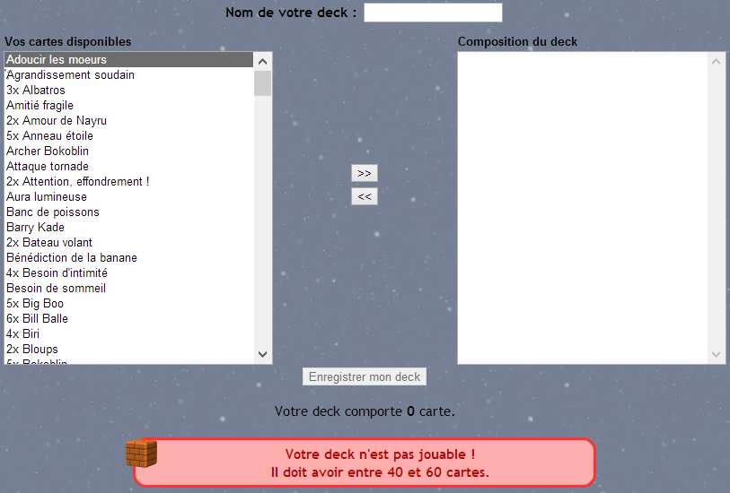 Inteface de création des decks